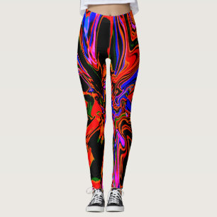 Leggings Fleur foncé orange bleu noir psychédélique design