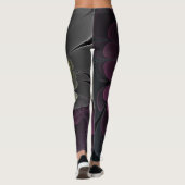 Leggings Fleur fractale grise et pourpre moderne abstraite (Dos)