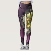 Leggings Fleur fractale grise et pourpre moderne abstraite (Devant)