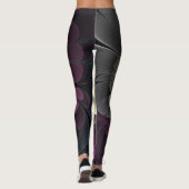 Leggings Fleur fractale grise et pourpre moderne abstraite (Dos)