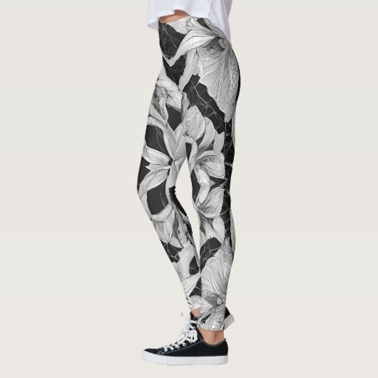 Leggings Fleur Illustration design noir et blanc (Gauche)