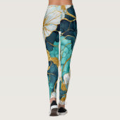 Leggings Fleur Japonaise Bleu Sarcelle Or (Dos)