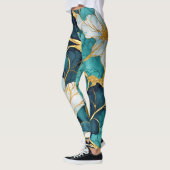 Leggings Fleur Japonaise Bleu Sarcelle Or (Gauche)