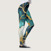 Leggings Fleur Japonaise Bleu Sarcelle Or (Droite)