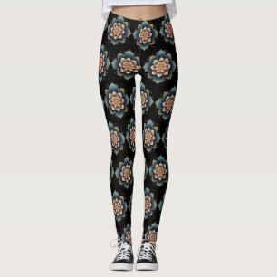 Leggings Fleur Mandala Lotus aux cristaux étincelants