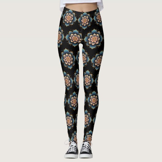 Leggings Fleur Mandala Lotus aux cristaux étincelants (Devant)