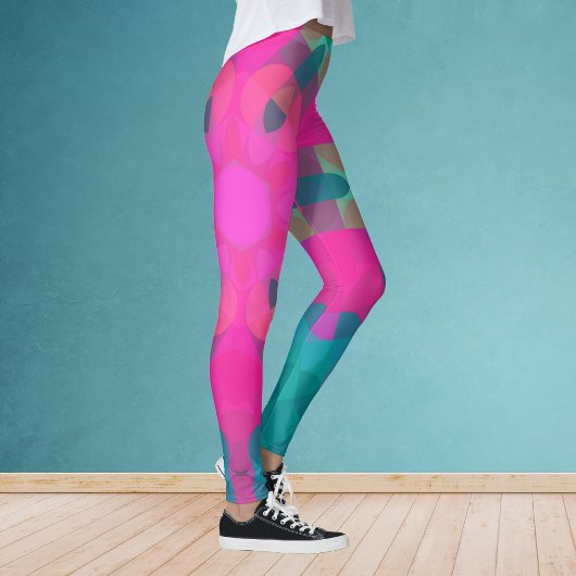 Leggings Fleur Mandala Retro rose et bleu