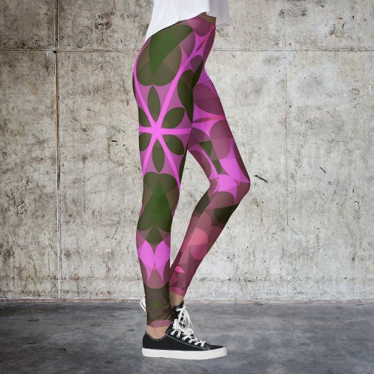 Leggings Fleur Mandala Retro rose et vert