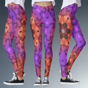 Leggings Fleur Mandala rétro violet et rouge