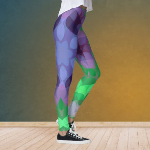 Leggings Fleur Mandala rétro violet et vert