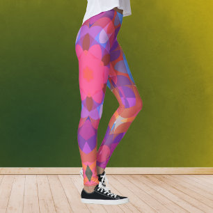 Leggings Fleur Mandala rose bleu et violet rétro