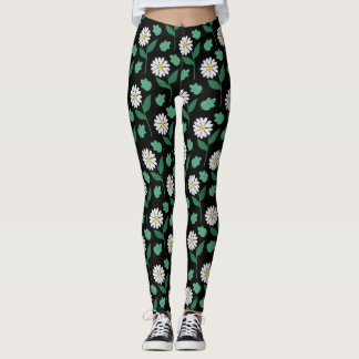 Leggings Fleur marguerite blanche sur arrière - plan noir