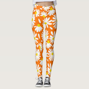 Leggings Fleur marguerite rétro : orange vintage.