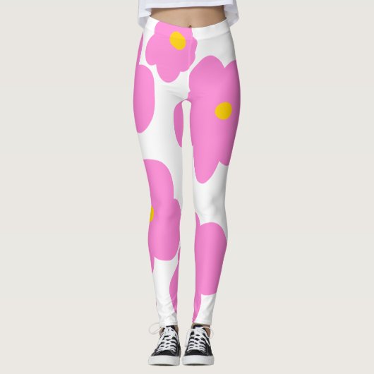 Leggings Fleur marguerite rose jaune moderne motif élégant (Devant)