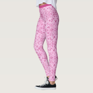 Leggings Fleur Motif Fille Vintage Rétro Fuchsia Sur Rose