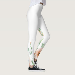 Leggings Fleur orange aux tiges vertes