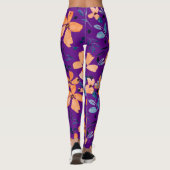 Leggings Fleur orange et feuilles bleus transparents (Dos)