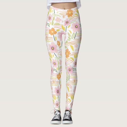 Leggings Fleur pastel rétro (7) (Devant)