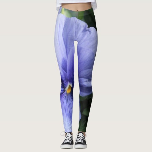 Leggings Fleur pourpre de pensée avec vert et jaune, photo (Devant)