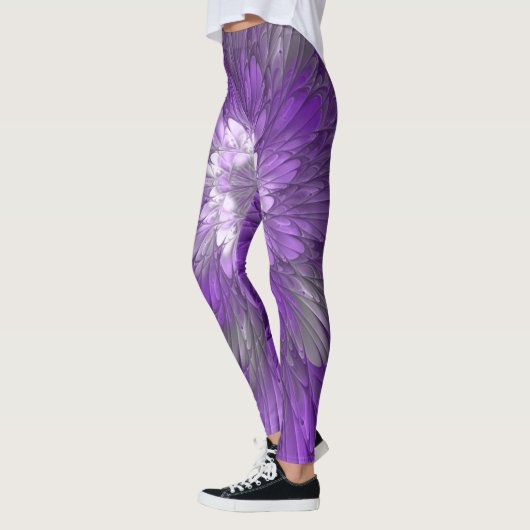 Leggings Fleur psychédélique violette Abstraite Fractal Art (Gauche)