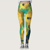 Leggings Fleur rétro Mandala jaune bleu et vert (Devant)