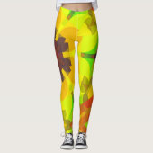 Leggings Fleur rétro Mandala jaune orange et vert (Devant)