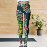 Leggings Fleur rétro Mandala Yoga<br><div class="desc">Une paire unique de jambières d'entraînement ou de pantalon de yoga pour femmes avec des mandalas à fleurs rétro sur couleur vert foncé.</div>
