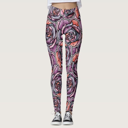 Leggings Fleur Rose coloré (Devant)