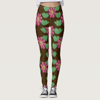 Leggings Fleur rose en relief