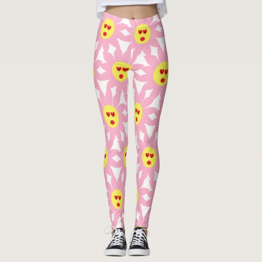 Leggings Fleur rose folle aux yeux de coeur rouge (Devant)