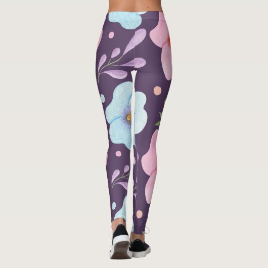 Leggings fleur rose motif femmes violette (Dos)