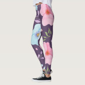 Leggings fleur rose motif femmes violette (Gauche)