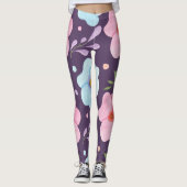 Leggings fleur rose motif femmes violette (Devant)