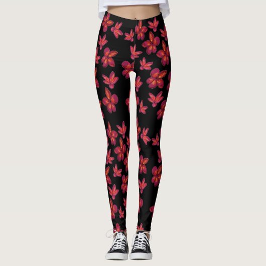 Leggings Fleur rouge en fleurs (Devant)