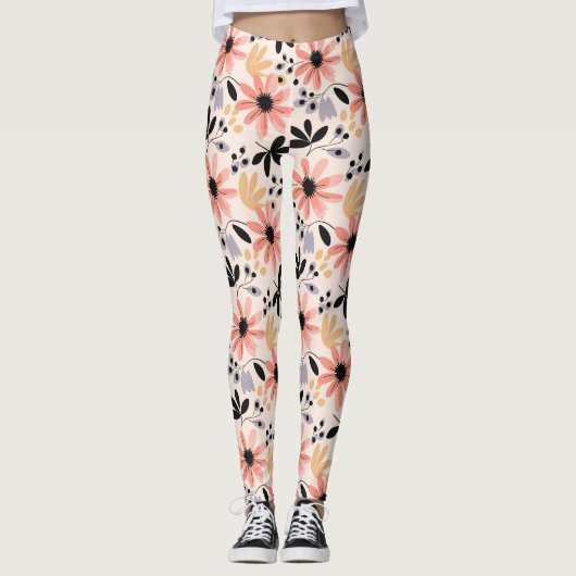 Leggings Fleur rouge rose (Devant)