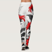 Leggings Fleur rouge sur Plante noir blanc (Dos)