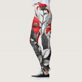 Leggings Fleur rouge sur Plante noir blanc (Gauche)