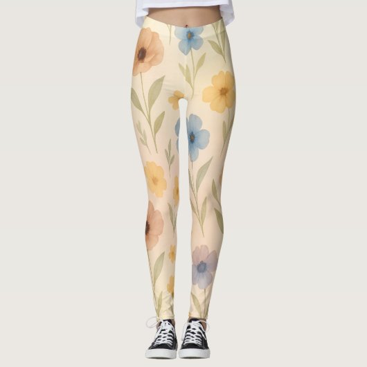 Leggings Fleur sauvage boho aquarelle (Devant)