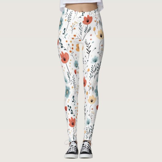 Leggings Fleur sauvage du printemps Motif, rouille, Tan, Bl (Devant)