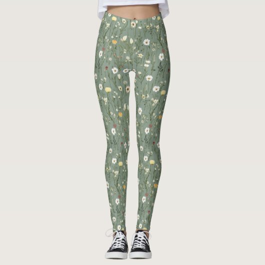 Leggings Fleur sauvage Dusty Sage Floral Vert (Devant)