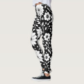Leggings Fleur simple noir et blanc Motif sans couture (Gauche)