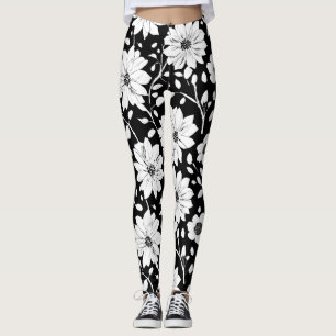 Leggings Fleur simple noir et blanc Motif sans couture