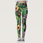 Leggings Fleur Tropical Etché Motif Jaune rose Noir<br><div class="desc">Détendez-vous dans ces leggings super amusants,  avec un motif de fleurs d'hibiscus,  d'oiseaux de paradis et de fougères de palmiers. Parfait pour un événement spécial,  entraînement à la salle de sport,  vacances tropicales ou festival.</div>
