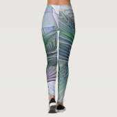 Leggings Fleur verte abstraite moderne fractale violette (Dos)