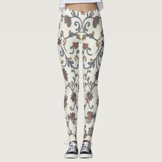 Leggings Fleuris Damassés Vintage avec Ruban Orné