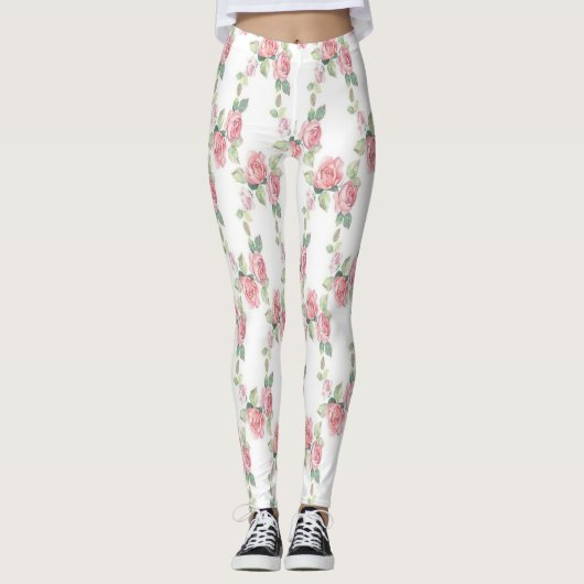 Leggings Fleuris Rose Pâle Chic Décontracté (Devant)