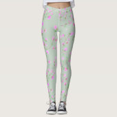 Leggings Fleuris Rose Vert Sauge (Devant)