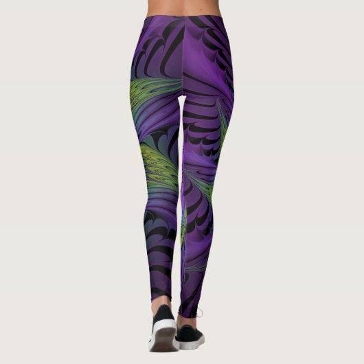 Leggings Fleuron vert violet Art Abstrait fractal moderne (Dos)