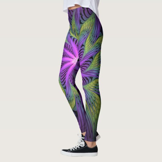 Leggings Fleuron vert violet Art Abstrait fractal moderne (Gauche)