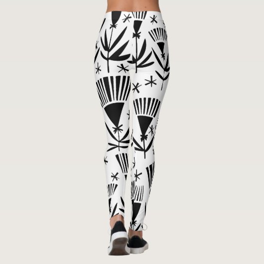 Leggings Fleurs Abstraites en noir blanc : Motif élégant (Dos)
